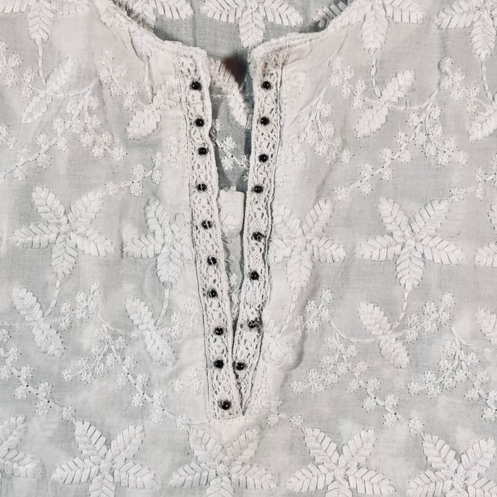Embroidered Floral Tunic Dress Women L White Sleeveless Beachwear Resortwear - Picture 4 of 13